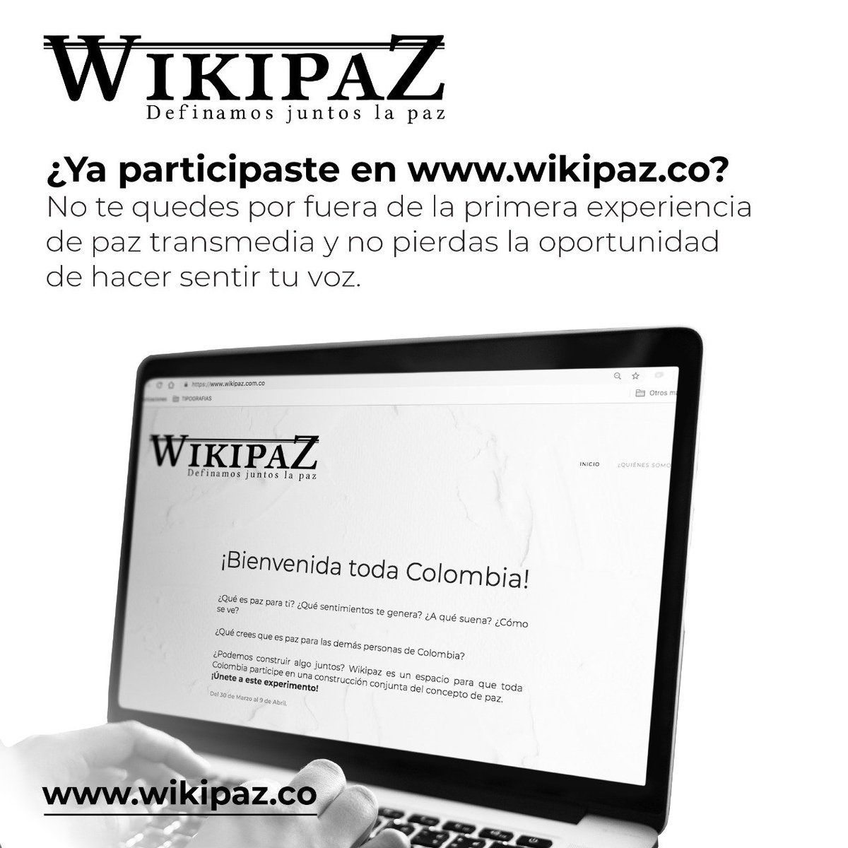 davidnuneza's tweet photo. #ConLasVíctimasPorLaPaz hoy es el último día para que toda Colombia haga parte de #WikiPaz la creación colectiva de ideas, pensamientos, sentimientos y sensaciones de paz. Música, palabras, imágenes de paz de toda Colombia en https://t.co/pJIOGEu16D https://t.co/zuzWuzsC54