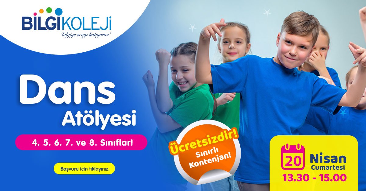 bilgikoleji_'s tweet photo. 🤸‍♀️🤸‍♂️20 Nisan Cumartesi Saat 13:30'da 4,5,6,7 ve 8. sınıf öğrencilerini ''Dans Atölyemize'' bekliyoruz.
✅KATILIM ÜCRETSİZDİR.
👉Başvuru için; https://t.co/2YCk3ABESV 0216 234 31 91

#bilgikoleji #bilgikolejiatasehir #kabulvebursluluksınavı #dansegitimi #cocukvedans https://t.co/YK5X5Ylw59