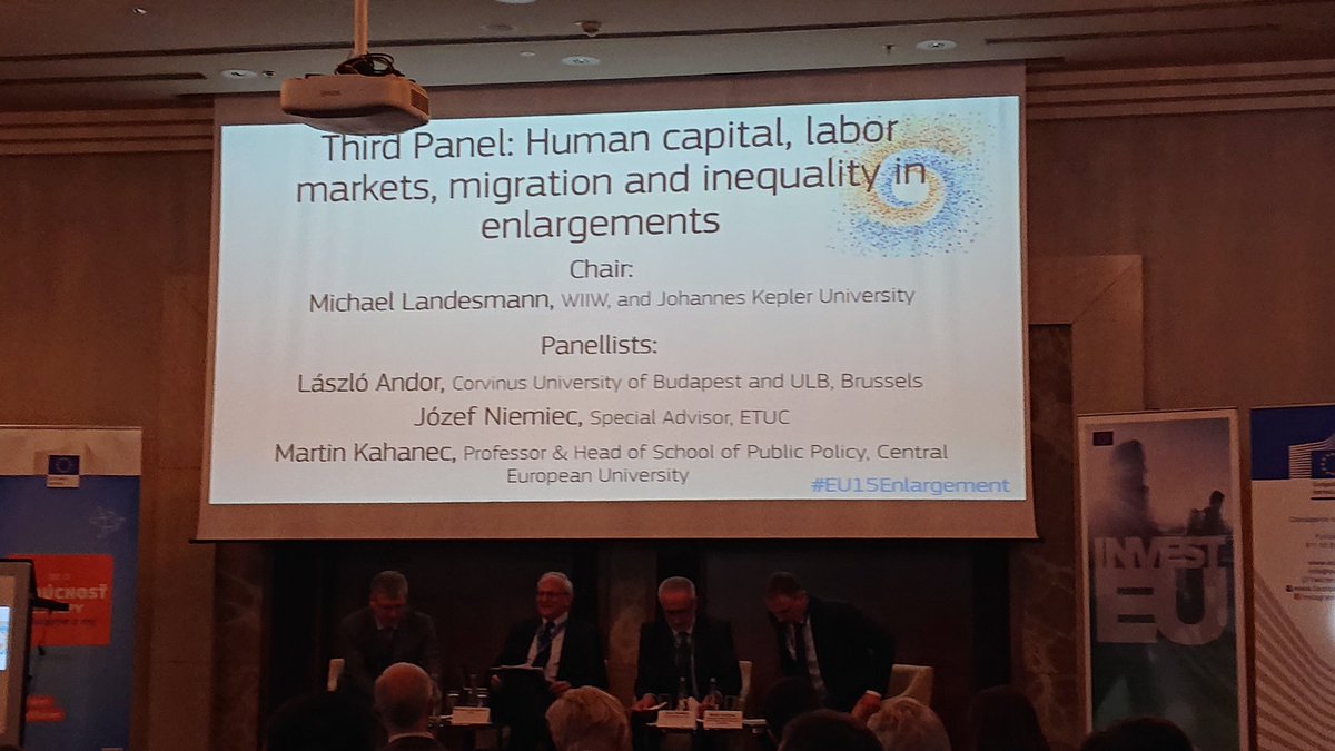 #EU15Enlargement 3rd panel on human capital, labour markets, migration, inequality chaired by Michael Landesmann @wiiw_news with Józef Niemiec @etuc_ces, @MartinKahanec @ceuhungary, @LaszloAndorEU @ Corvinus University