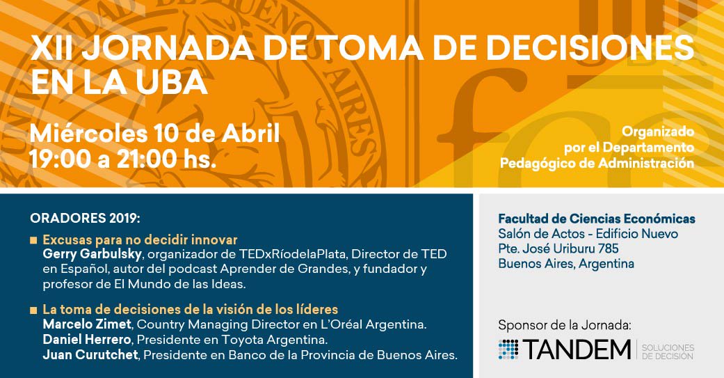 Mañana es la Jornada de Toma de Decisiones (FCE-UBA)! Si aún no reservaste tu lugar, aún estás a tiempo ¡Te esperamos! | Inscripción en bit.ly/2W09exG