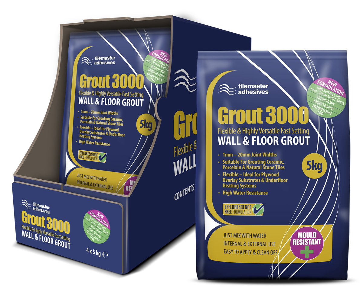 Did you know that our revamped Grout 3000 is suitable for wider grout joints - from 1mm to 20mm - and it comes in 18 shades.  Find out about its other features and benefits at tilemasteradhesives.co.uk/flexible-anti-…
#tilemaster #grout #grout3000 #adhesive #tiles #floor