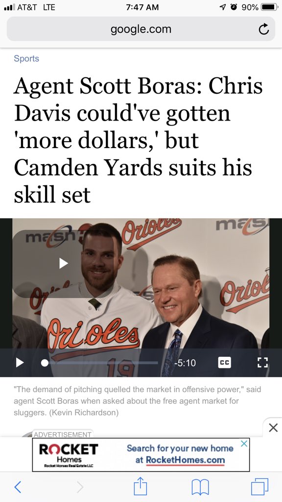 Overpaid_Pro's tweet photo. @CBSSportsMLB "Chris Davis grades out as the top free agent because he's the top outfielder, the top first baseman and the top DH," Boras said. "He's all of those. He's three in one. https://t.co/XQZW8d5Dcb