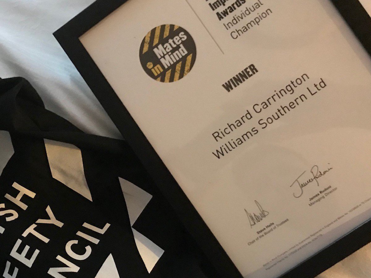 A huge congratulations to Richard Carrington for winning the Mates In Mind Individual Champion award at the International Safety Awards 2019. Richard has put an amazing amount of effort into raising awareness of Mental Health in the construction industry <a href="/MatesInMind/">Mates In Mind</a> <a href="/BritSafe/">BritishSafetyCouncil</a>