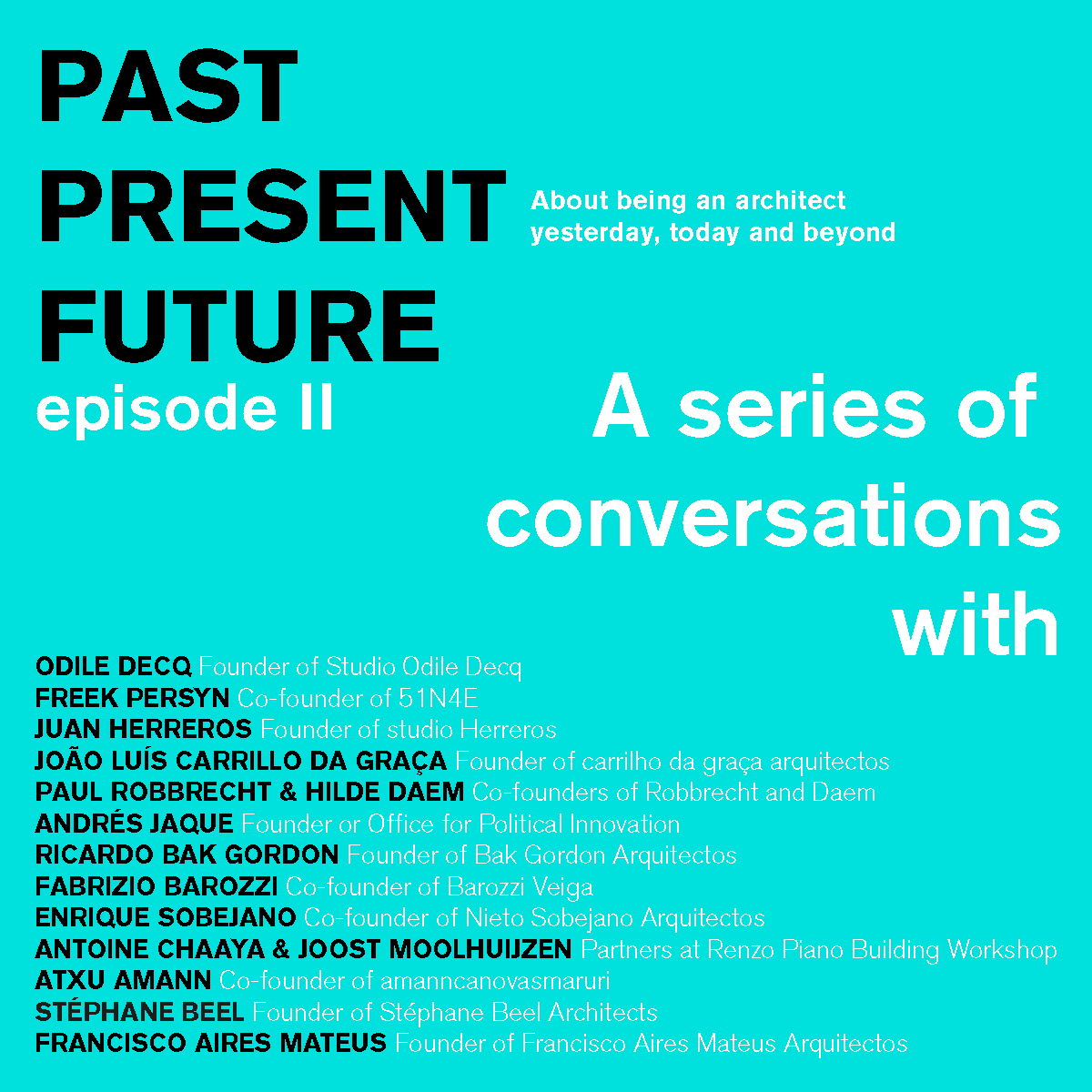 | D O C U M E N T A R Y |
#pastpresentfuture - EPISODE II 
An ambitious and insightful 3-part interview series by <a href="/itinerantoffice/">Itinerant Office</a>, with 13 European practices to show the constant evolution in the profession through time. 
Stay tuned! 🎥 ➜bit.ly/2VyCgEO