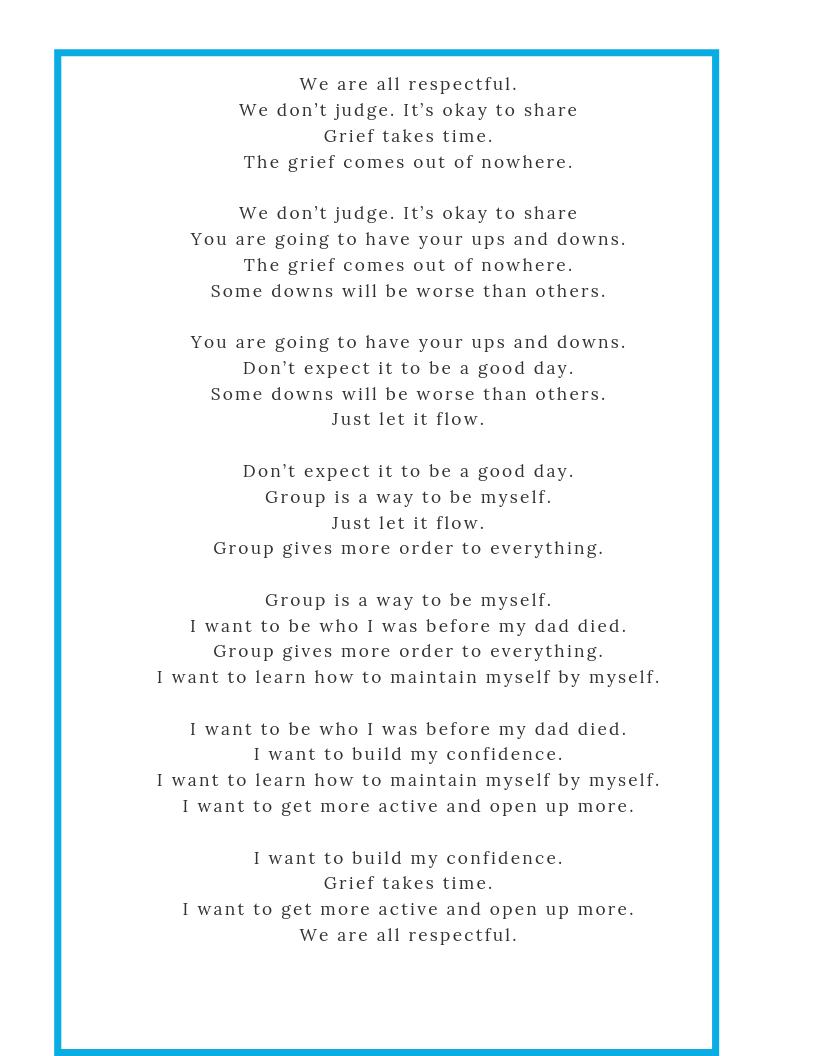 UpliftCenter's tweet photo. Uplift's teen participants work together to create a pantoum poem built around their past experiences, hopes for the future, and advice for future participants.
#upliftphilly #poetry #grief https://t.co/s1Jy5wK0cn