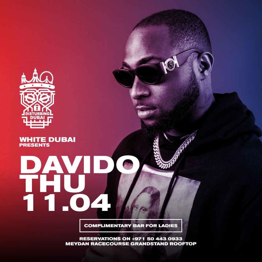 davido's tweet image. Gang on the way to DUBAI! @whitedubai Thursday! @draisdxb Friday !!! 30 !! 🌍🤗
