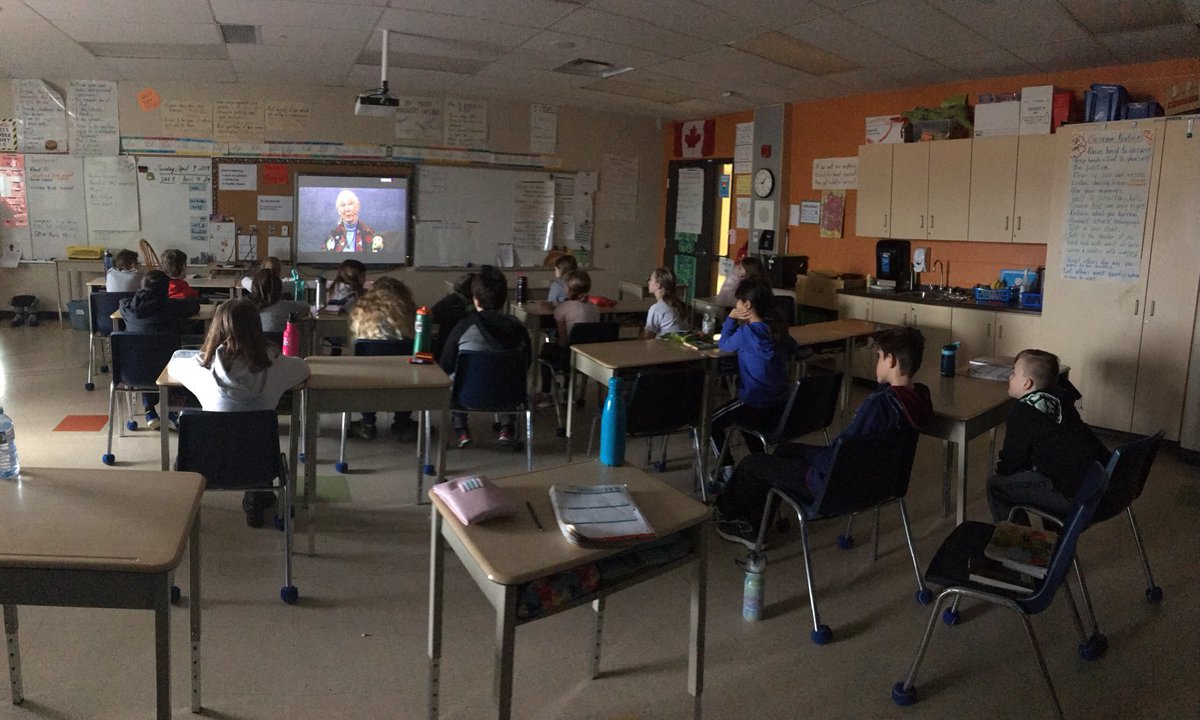 chunkmary's tweet photo. Watching Dr. Jane Goodall, live in the classroom! ❤️ Learning about making a difference https://t.co/b54DL45i4Y