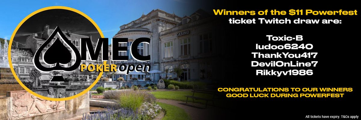 mecpokeropen's tweet photo. Check your account if you won a $11,- ticket during the livestream from yesterday! ♦️♥️♣️♠️

These are the winners 👇👇 https://t.co/VVySdUYAg0