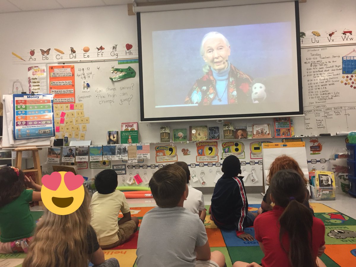 MrsBerlatsky's tweet photo. Becoming inspired by Dr Jane Goodall! @SkypeClassroom @RootsandShoots #VikingVoyage2019 #FirstiesCan #peacelovelearn https://t.co/M7TwTielh7