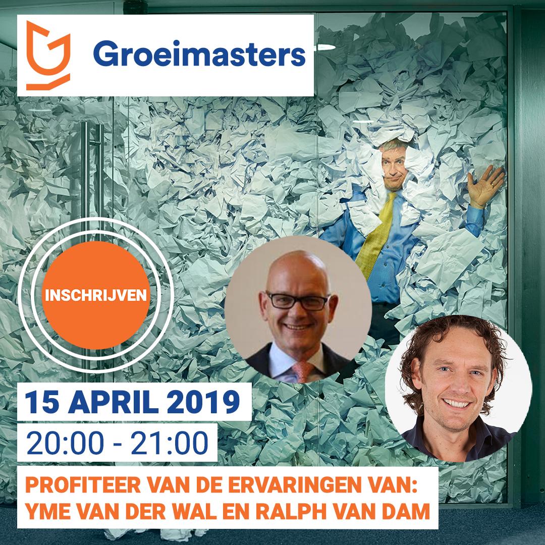 Groei_masters's tweet photo. Op maandag 15 april vindt de eerste online Masterclass van 2019 i.s.m. @nlgroeit plaats, dit keer over de keerzijde van onstuimige groei. Meediscussiëren met #Ymkevanderwal en @ralphvandam ?Schrijf u dan in op https://t.co/dmsG0TO3XQ. https://t.co/MqkZTl7fRq