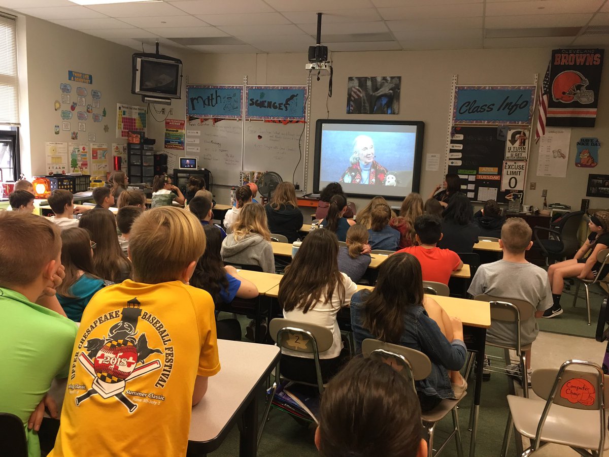 CVISLibrary's tweet image. Mrs. Spencer’s 6th graders experiencing an amazing opportunity: Global Skype with #drjanegoodall . @CVIS17350 @CVSD17350