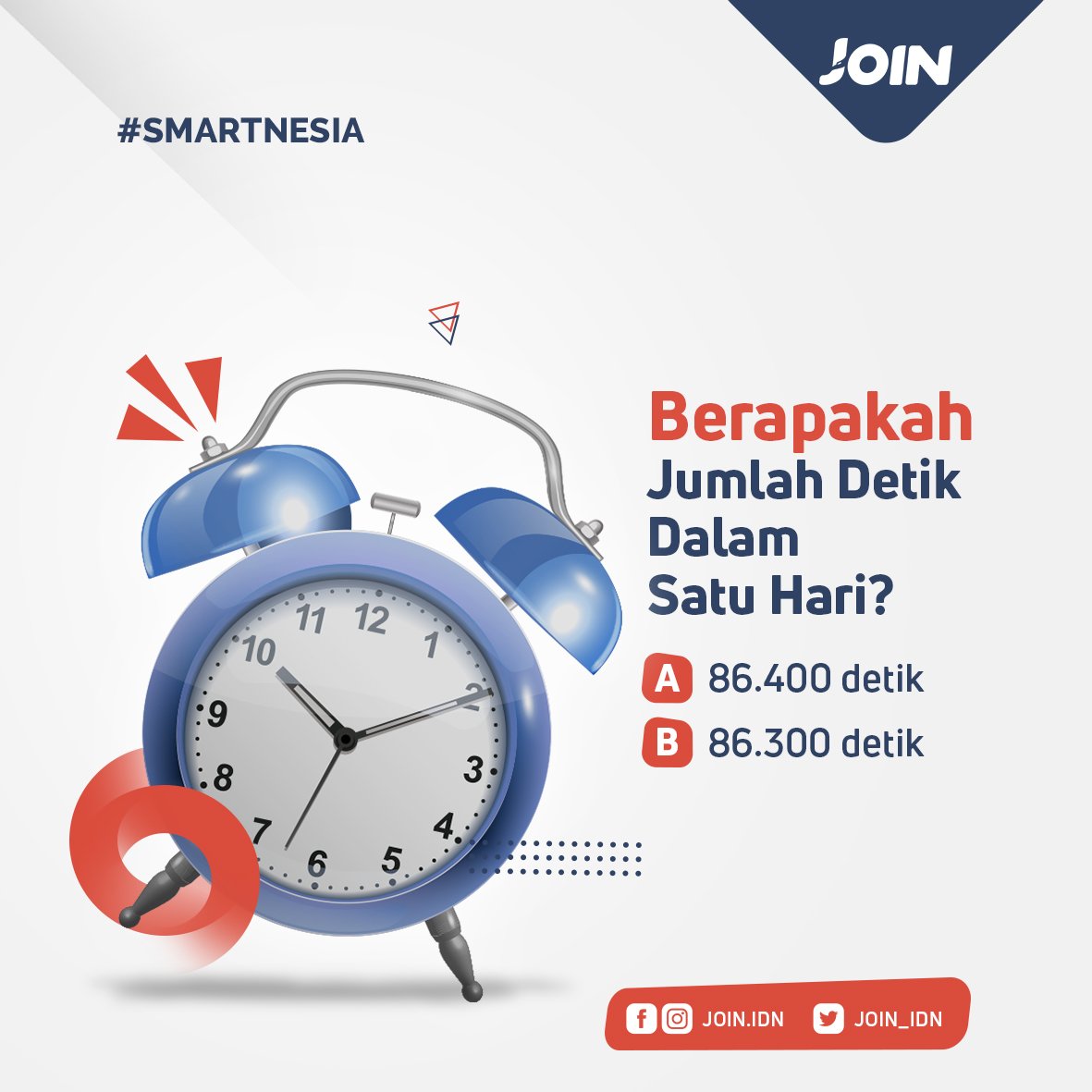 join_idn's tweet photo. Hai guys, pernah kepikiran gak sih berapa waktu dalam detik yang kita lewati selama sehari? Hmm, mungkin kita tahunya 24 jam yah. Tapi tahu gak sih kalau dalam 1 hari itu berapa detik? Jawan di Kolom komentar ya!

#joinesia
#smartnesia
#indonesia
#arahlebihbaik
#tips
#quiz https://t.co/Dq28l12EX7