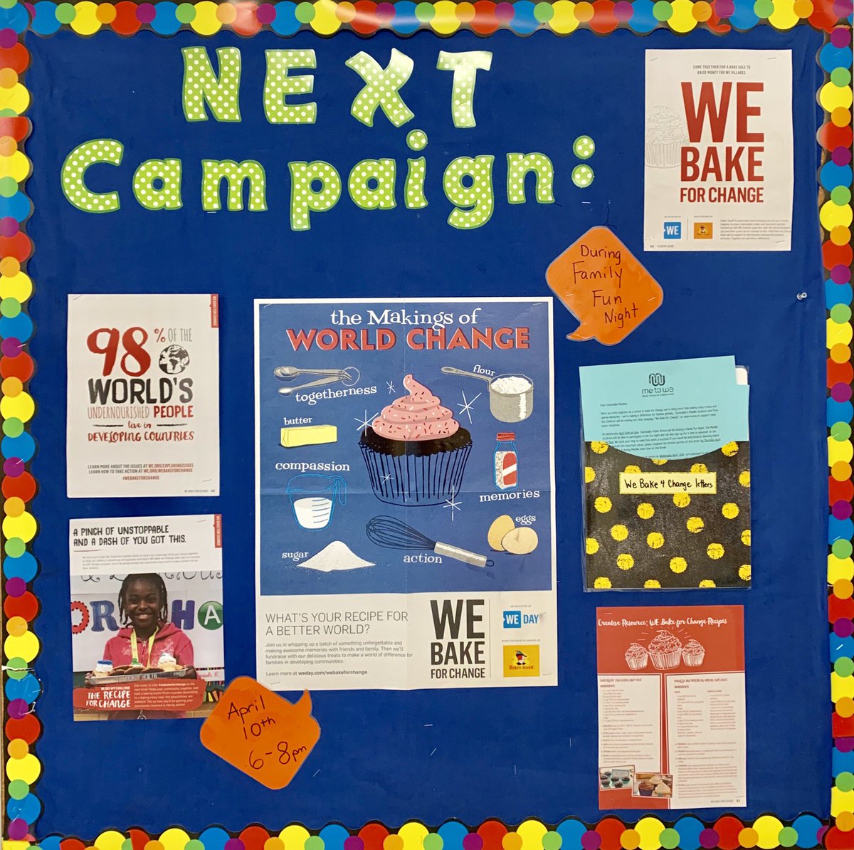 snalsok's tweet photo. Join @clarksdalehdsb 4 our Family Fun Night tomorrow (April 10th) from 6-8pm #me2we will be participating in #webakeforchange campaign to support #cleanwater initiatives to communities in need. Bring your change, enjoy our treats & fruit station, all while making a difference βοΈ https://t.co/Njw8ALl8L8