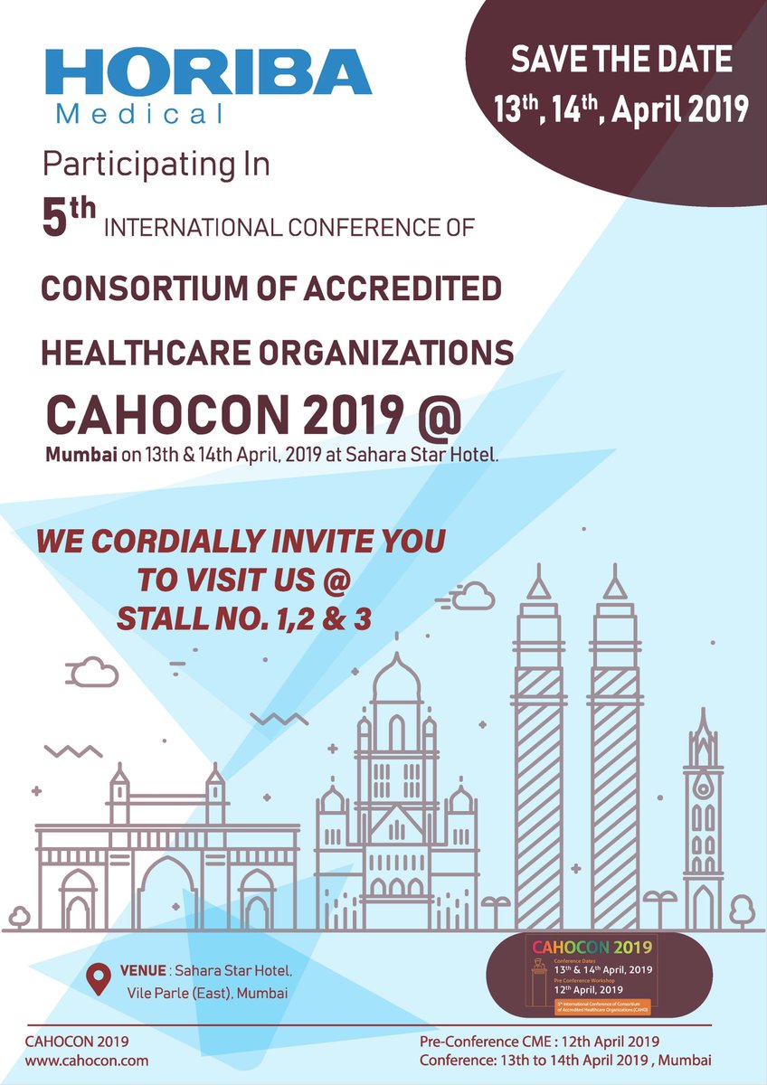 horibaindiapvt's tweet photo. HORIBA Medical is participating in CAHOCON 2019 in Mumbai.
#horibamedical #horiba #horibaindia https://t.co/Qcv5en6YoY