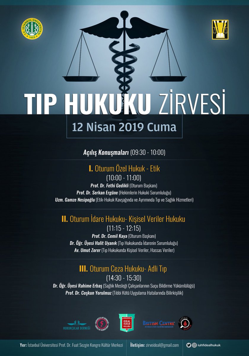 İdeal Hukuk Kulübü olarak İstanbul Üniversitesi Hukuk Fakültesi ev sahipliğinde düzenlediğimiz Tıp Hukuku Zirvesi 12 Nisan Cuma günü İÜ Prof.Dr. Fuat Sezgin Kültür ve Kongre Merkezi’inde.  

Link bioda!

Program sonunda katılım sertifikası verilecektir.