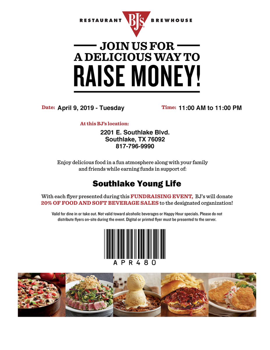 SouthlakeYL's tweet photo. Pizza anyone??? All day long BJ’s is giving us 20% of proceeds when you show them this flyer!! Bring your friends and tell everyone! What’s better than eating for a good cause??? #bjsbrewhouse #pizzookie #lunchanyone #supportslyl #alldaylong #dinnertoo https://t.co/MlMnjSvotQ
