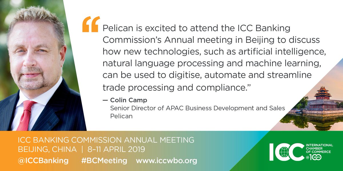 pelican_ai's tweet image. Pelican&apos;s Director, APAC Business Development &amp;amp; Sales, Colin Camp, is excited to be at the @ICCBanking Commission #BCMeeting in #Beijing this week to discus how #AI, #NLP &amp;amp; #MachineLearning can streamline #Trade Processing and #Compliance. Meet us there: hubs.ly/H0hmGjR0