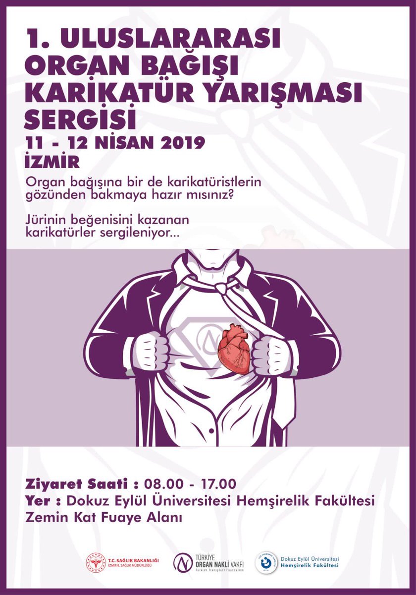 deuobak's tweet photo. 07-13 Nisan Dünya Sağlık Haftası nedeniyle, İzmir İl Sağlık Müdürlüğü tarafından, Fakültemizde 11 Nisan 2019 Perşembe günü saat 10.00'da Fakültemiz Zemin Kat Fuaye alanında yapılacak olan “1. Uluslararası Organ Bağışı Karikatür Yarışması Sergisi” açılışına bekliyoruz. https://t.co/Yg0Bfv67AD