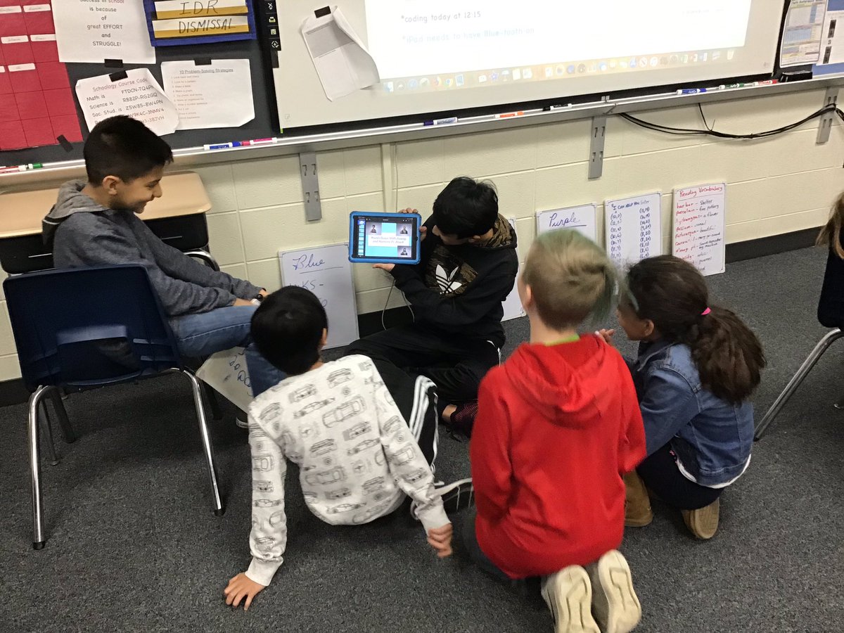 mickschdale's tweet photo. RTS 8th graders sharing word choice writing skills with 5th graders.  #rtslearns #d56acheives https://t.co/94lEhYT2ie