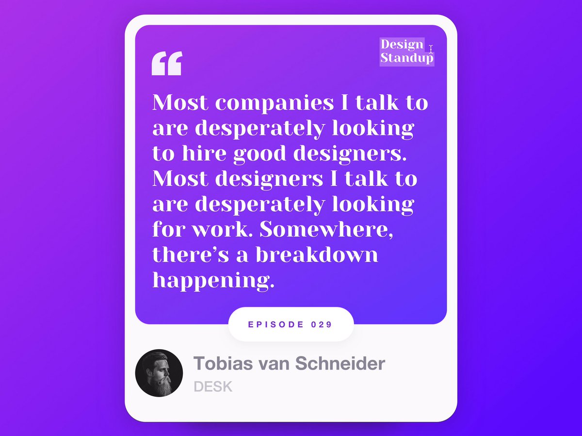 designstandup's tweet photo. In Episode 0️⃣2️⃣9️⃣, @vanschneider tells us his theories for the large disconnect between designers and companies in today’s hiring market and 5 tips for handling that office bullshitter.

🎧 👉 https://t.co/9o9PcJ4niC

#design #podcast #ux #ui #uxdesign #webdesign #designer https://t.co/AWmJ6sXQ5G