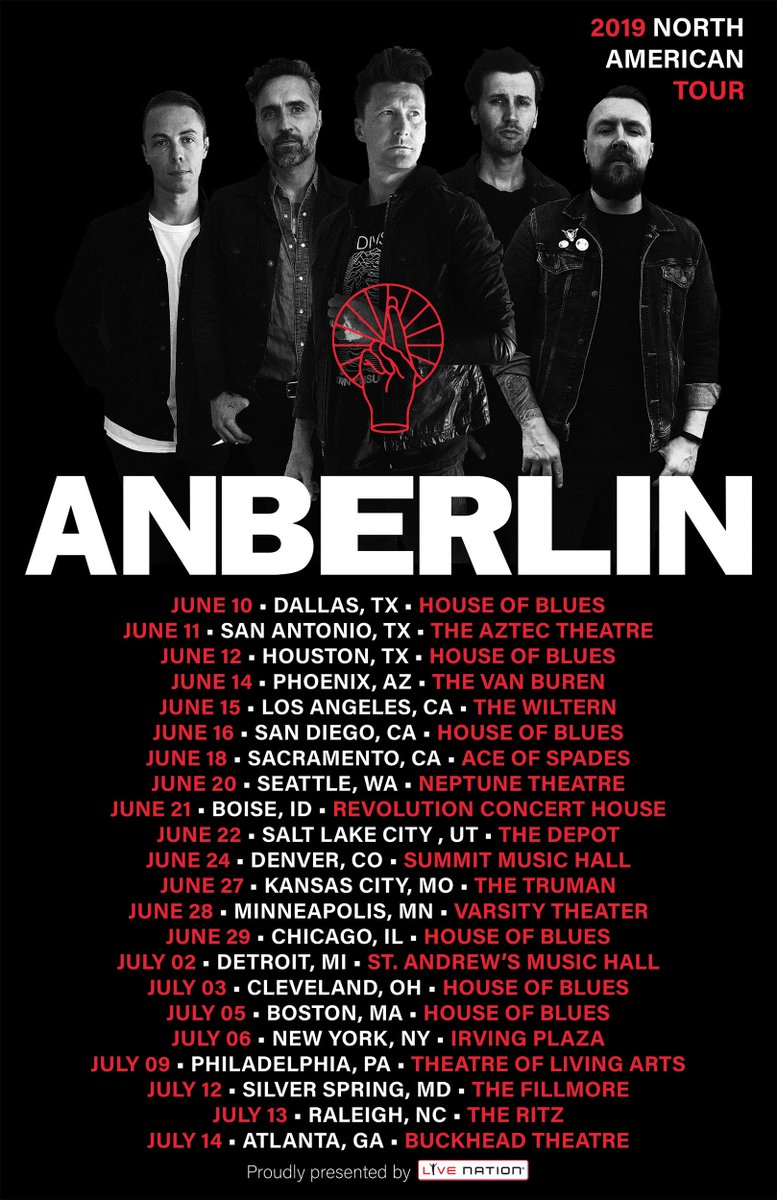 anberlin's tweet photo. Hello US friends! We couldn’t be more excited to finally be able to announce our Summer 2019 tour dates. After nearly 5 years away, we have missed everyone out there, so we are coming back out to see you all! Tickets and VIP are on sale Friday at 10am via https://t.co/acf5cF3TYp https://t.co/QWrmJKgrtq