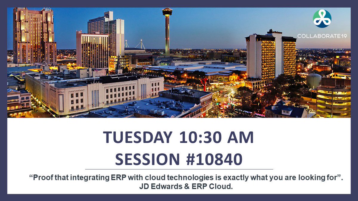 IT_Cross's tweet photo. Do you know how to integrate ERP Cloud? TODAY! In few minutes!  Session at 10:30am  #10840 COLLABORATE 19: Proof that integrating ERP with cloud technologies is exactly what you are looking for”. #C19TX . Booth #339.  @COLLAB_OAUG @QuestUserGroup @soacommunity #PaaSCommunity https://t.co/kavOEKjs9N