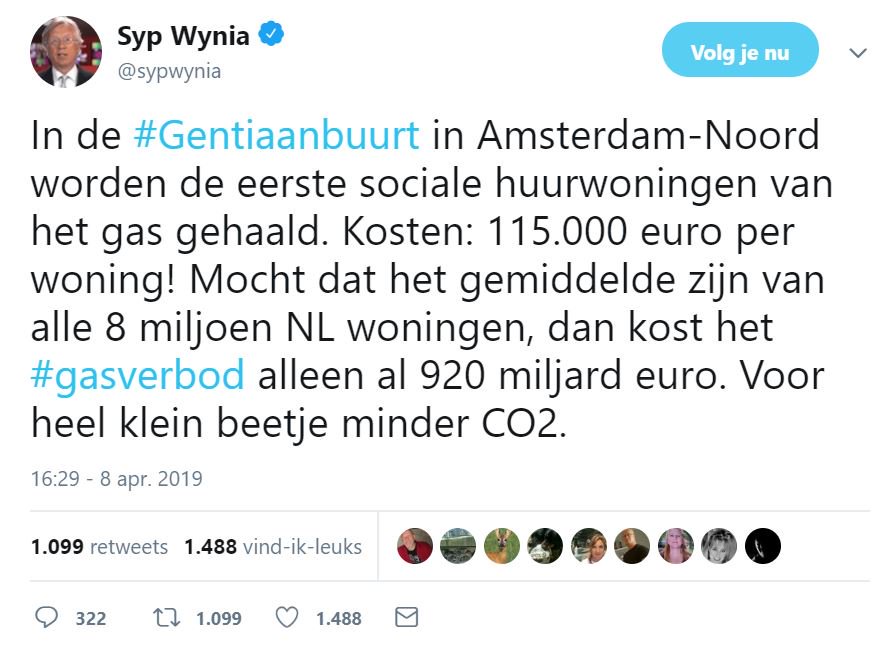 Wij zijn net zo verbaasd als jullie over deze tweet v @Sypwynia. Hij zat er 110.500 euro naast. We renoveren 240 soc. huurwoningen (jaren '20) in de Gentiaanbuurt in A'dam. Gas eruit, stadswarmte erin. Dat kost 4.500 euro extra. Op een totaal van 115.000 euro. Waarvan akte.