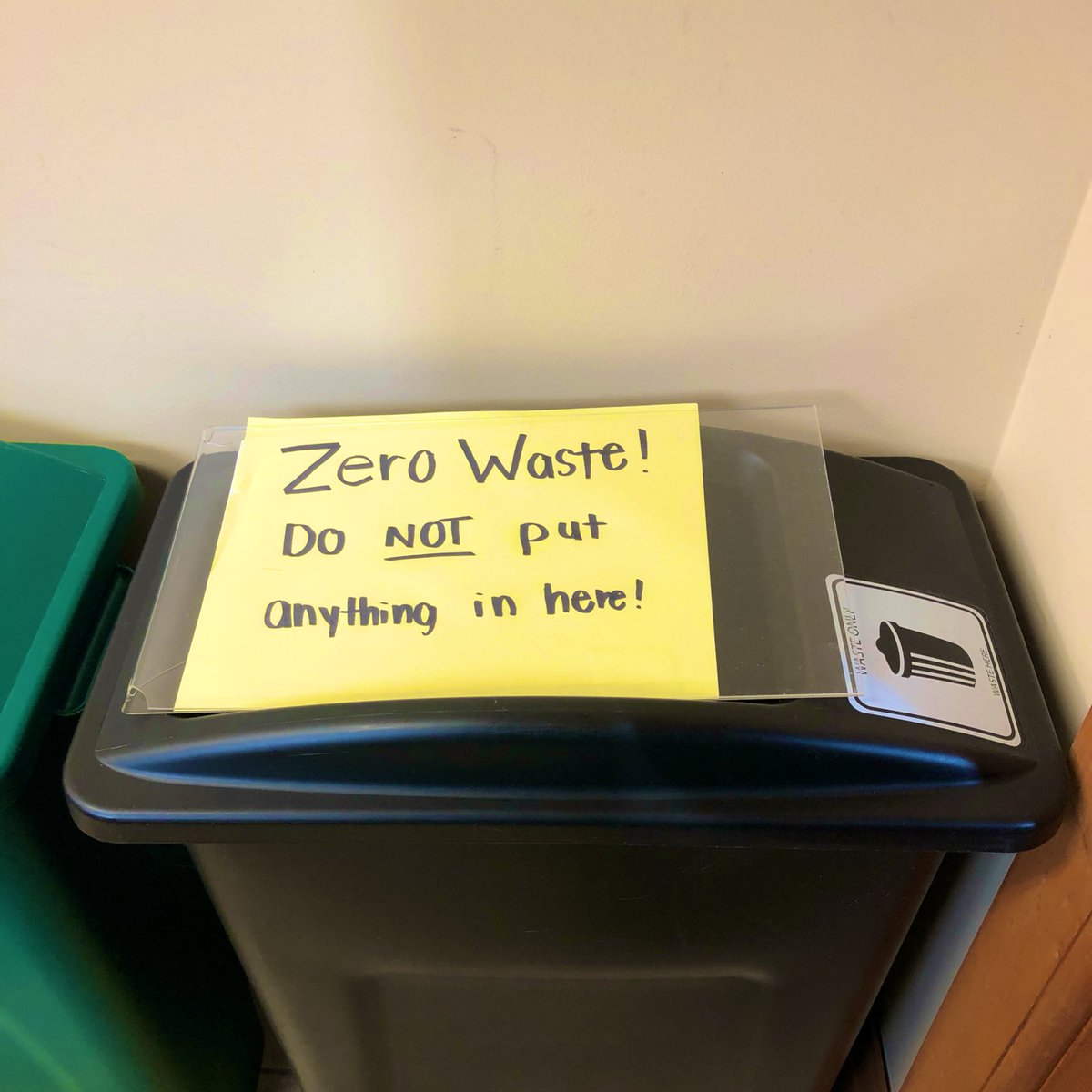 AETGroup's tweet photo. We’re doing an internal #zerowastechallenge this week! Hopefully our #goospaper sign gets the message across 🛢🚫#carboncleansewr @WRSusti https://t.co/jIkAwX9w6J