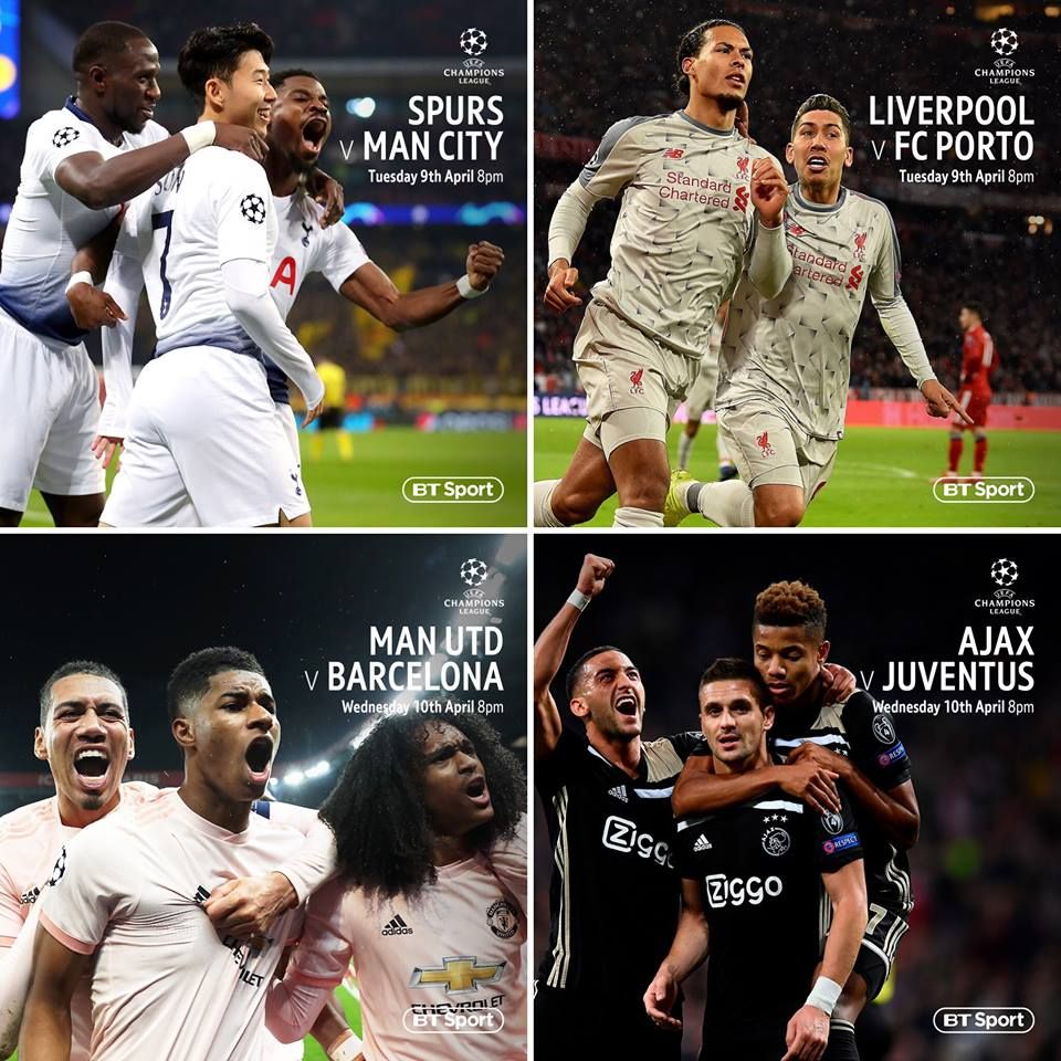 🏆 Champions League Tonight
⚽ Liverpool vs Porto 8pm
⚽ Spurs vs Man City 8pm
🙌 Tomorrow
⚽️ Man Utd vs Barcelona, 8pm
⚽️ Ajax vs Juventus, 8pm
🗣 We will also be showing
👊 Tonight: Bristol City vs West Brom 7:45pm
👊 Tomorrow: Birmingham vs Sheffield Wednesday 7:45pm