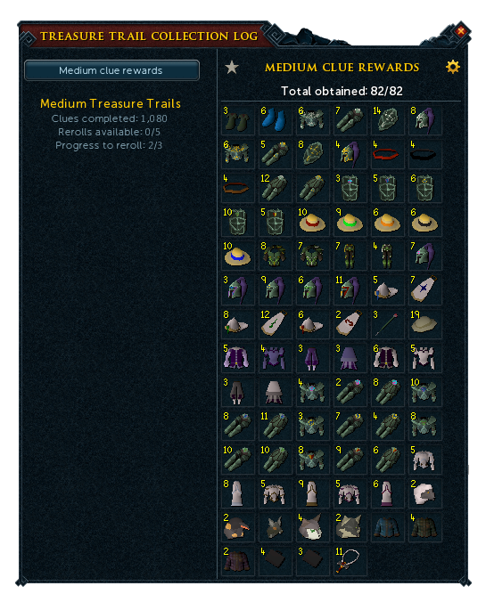 ManksRs's tweet photo. All 3 completed Clue Scroll logs. https://t.co/vjD074QyOf