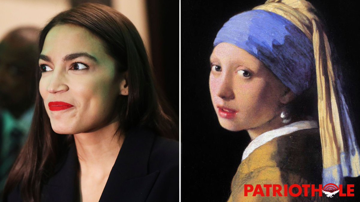 AOC Scam! Alexandria Ocasio-Cortez Claims To Be Poor, But This Painting Clearly Shows Her Wearing An Expensive Pearl Earring trib.al/nFDBqls