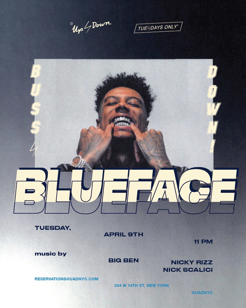 🌪TONIGHT🌪 don’t miss special guest <a href="/bluefacebleedem/">blueface</a> with music by @djbigben <a href="/djnickyrizz/">DJ NICKY RIZZ</a> @djnickscalici⚡️ #UADNYC #TuesdaysOnly