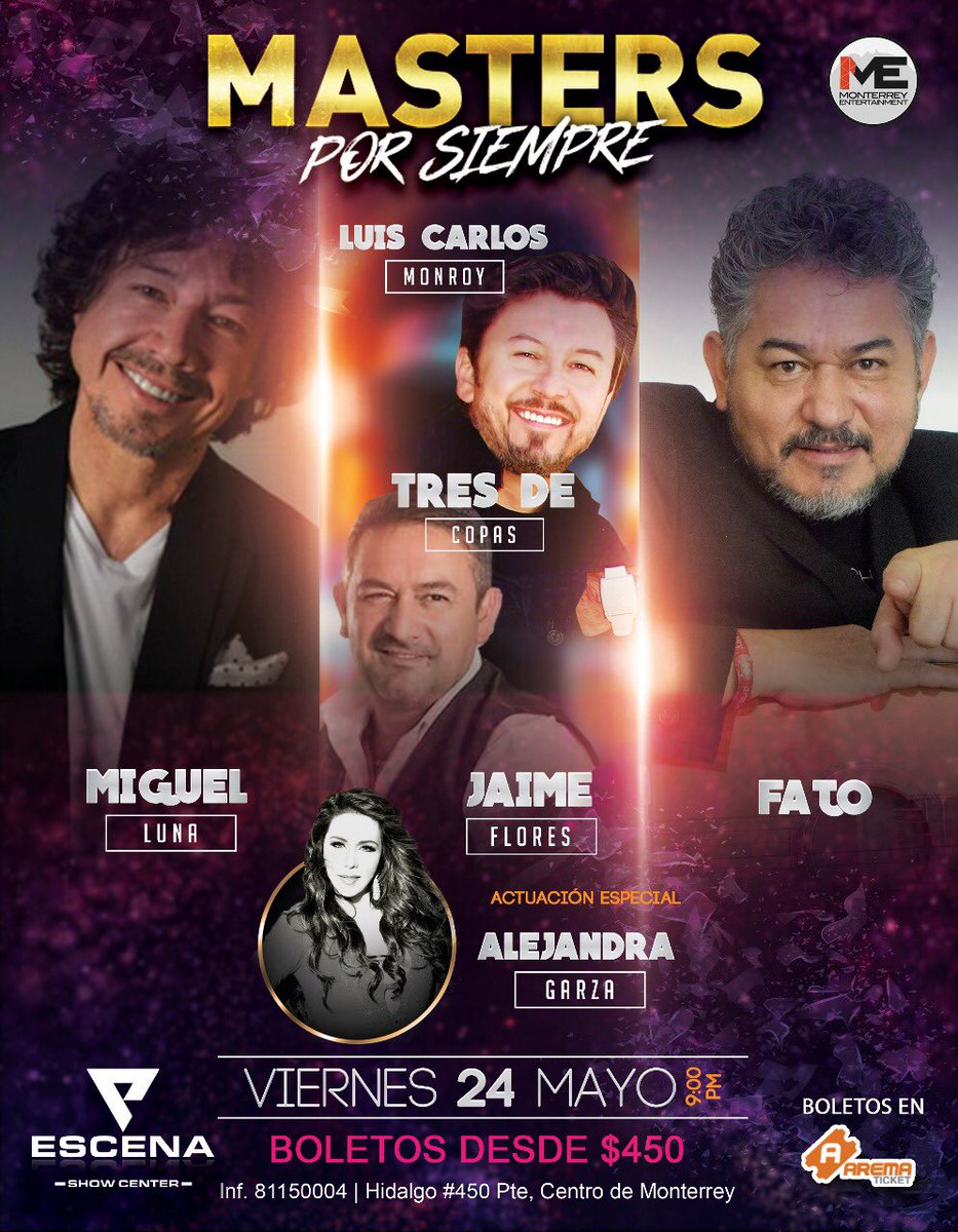 Familia de Monterrey nos vemos este 24 de mayo en el Ecena show Center a lado de mis grandes colegas Jaime Flores miguel luna fato y nuestra querida amiga la gran Alejandra Garza