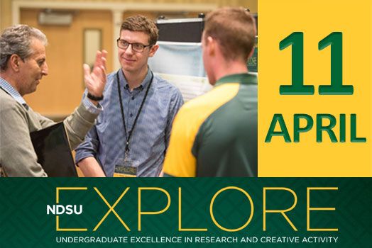 NDSUResearch's tweet photo. Everyone is welcome to attend NDSU EXPLORE this Thursday! EXPLORE encourages and celebrates the research and creative accomplishments of NDSU undergraduates. Thursday, April 11 at 9:30-11:30am and 1:00-3:00pm in the Memorial Union, NDSU. #NDSUTrue https://t.co/YBTAaPE7DB https://t.co/xGjUALa35R