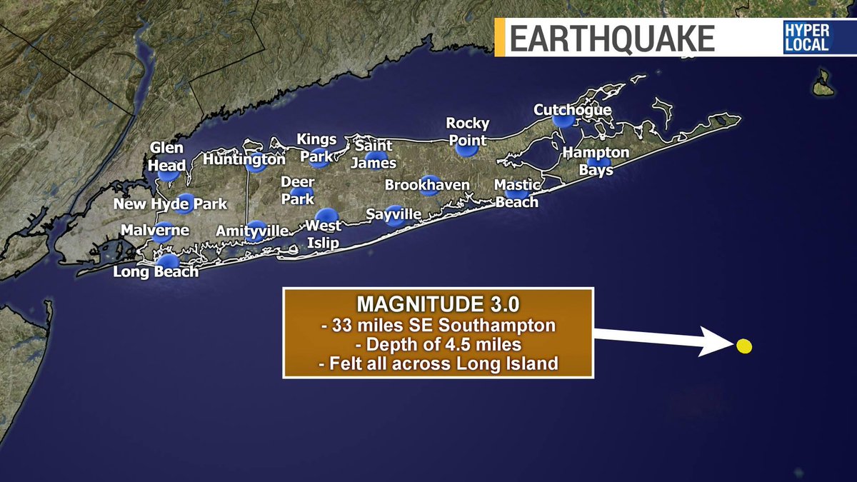 WeatherGeoff's tweet photo. Magnitude 3.0 #earthquake about 30 miles off the South Shore of #LongIsland. @USGS listing numerous reports of people that have felt it! No damage reported or expected. https://t.co/6n9WAqV1Mb