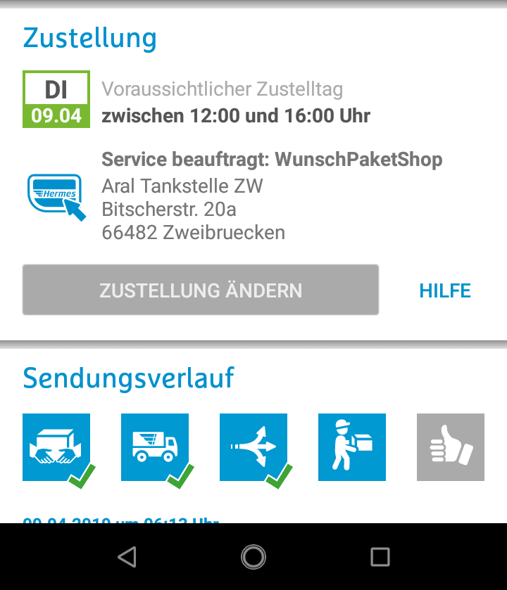 Benenders92's tweet photo. @hermesDE 
Ich bin leider enttäuscht von euren Fahrern. Meine Sendung sollte am Montag ankommen aber der Fahrer wartet nicht bis ich an der Türe bin. Heute sollte es in Shop sein aber nein. Und die Verfolgung zeigt seid gestern folgendes. Und im Shop ist nix. https://t.co/7zIFlAL44n