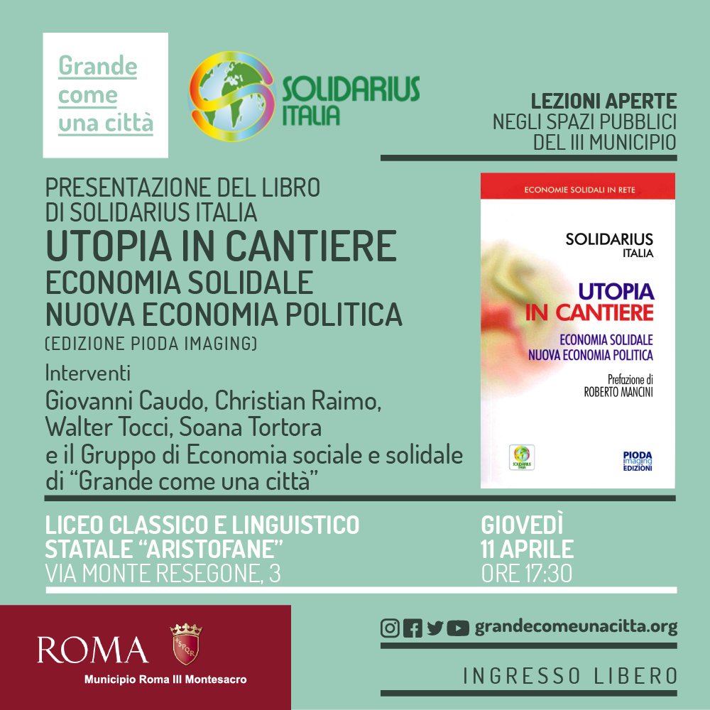 ComeUnaCitta's tweet photo. Un’altra economia, capace di trasformare modi di realizzare, distribuire, consumare prodotti ormai specchio di una società al collasso, è possibile?
#UtopiainCantiere, il libro realizzato dal collettivo #Solidarius dice di sì! Ne parliamo giovedì 11 ⏰h17:30 a #Grandecomeunacittà https://t.co/6pNUHnGaYy