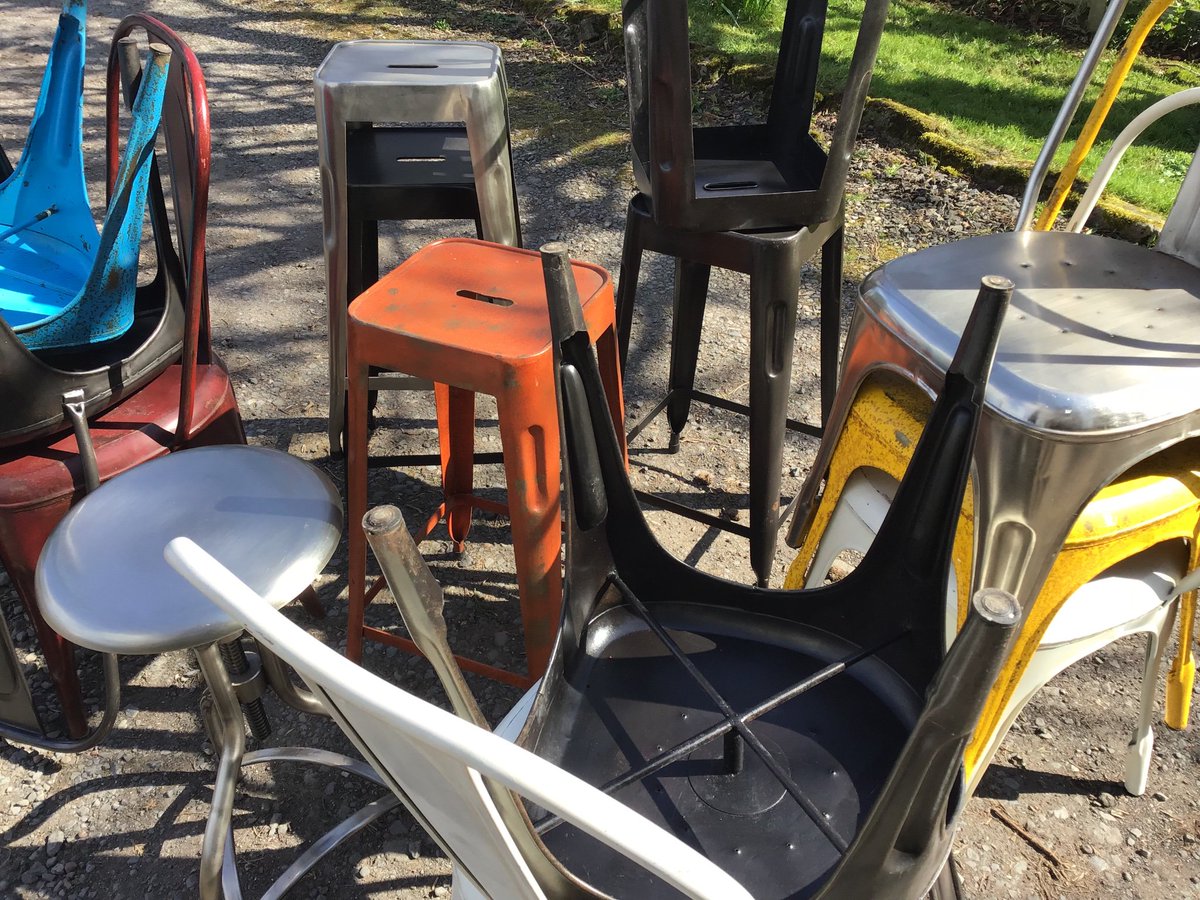 Having a clear out. Lots of Tolix style metal seating up for grabs #preston #antiques pop by &amp; see if we have a chair to fit your bum. #northwestuk <a href="/love_ribble/">Love Ribble</a> #ribblevalley <a href="/blogpreston/">Blog Preston</a> #lancashire. Tea &amp; insults completely free.