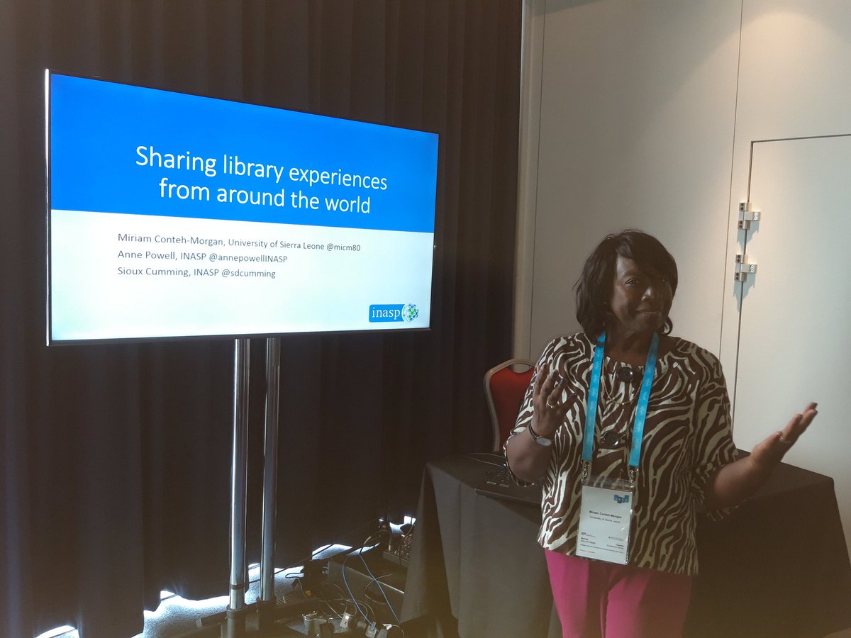 sdcumming's tweet photo. Miriam Conteh-Morgan sharing in experiences #UKSG19 @INASPinfo @micm80 https://t.co/43YMlCrMut