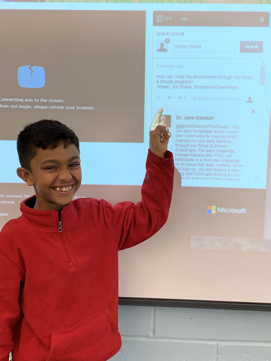Mrs_Ohlson's tweet photo. Such an enlightening morning chatting live @WoodbrookSchool w/@JaneGoodallInst - &amp; our very own Ahaan was so excited to have his question answered by Dr. Jane herself! https://t.co/taWzUtf8Jt