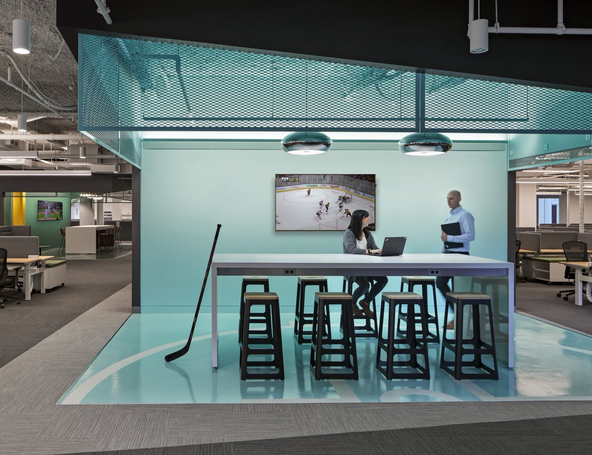 The <a href="/DraftKings/">DraftKings</a> Headquarters is filled with departmental neighborhoods like this one - each defined by a different sport on their fantasy platform. See if you can identify another one in the background.  

Photography © Robert Benson.
#egd #interiors #CRE