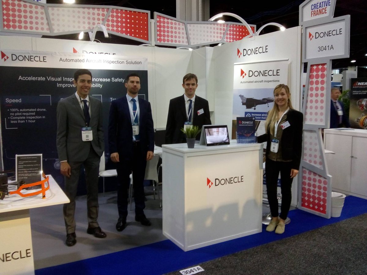 Donecle's tweet photo. #MROAM is starting today! We are ready to welcome you on our booth 3041 to talk about automated #aircraft inspection and #drone technologies. @AviationWeek https://t.co/qslTQUh8hG