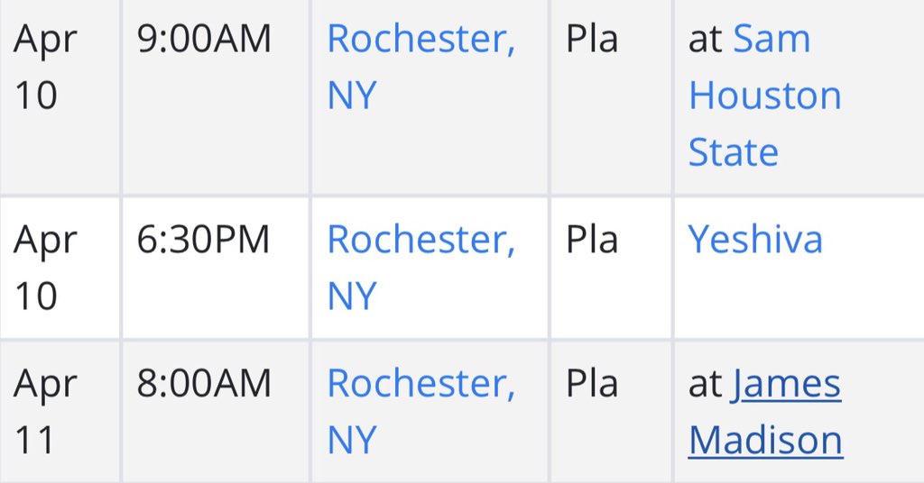 MSTInline's tweet image. Here’s the current schedule for our games at Rochester! Times are in Eastern time zone. Link to live stream coming soon!