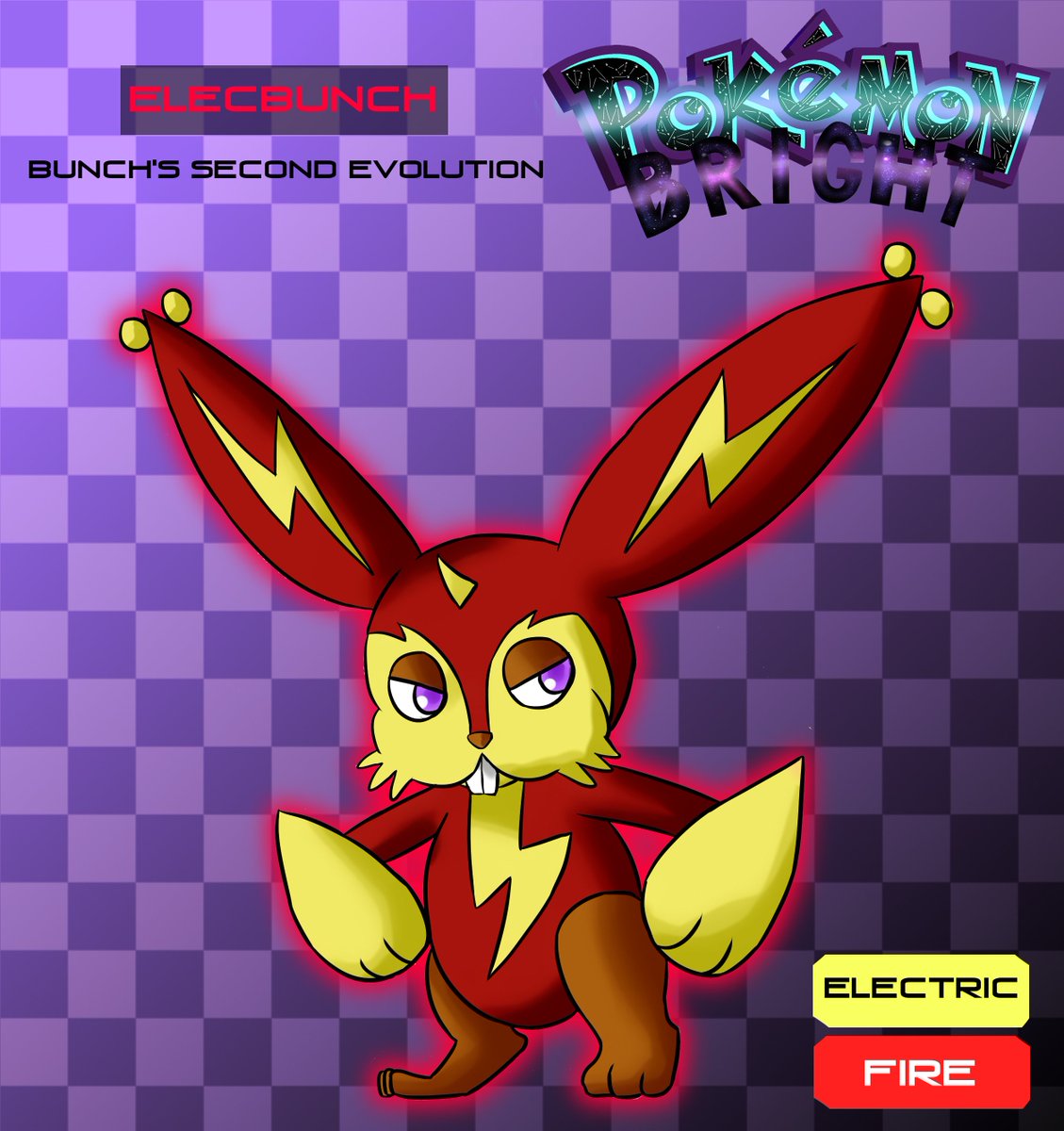 PokemonBright's tweet photo. 🐰Finally, here you have Elecbunch!! 🐰The second evo of Bunch, the fire-electric starter. 
To see the third evolution support us. 
#Pokemon #Fakemon #PokemonSwordShield https://t.co/GMNychhUsj