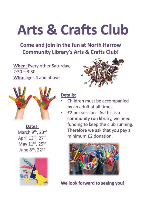 Nharrowlibrary's tweet photo. There's something to do, all through the week! Come join us on Thursdays for our brand new CARD MAKING CLUB. Saturdays are jam-packed with ARTS AND CRAFTS CLUB (every fortnight) and BOARD GAME CLUB (every week). All the details are in the posters below! #whatsoninharrow https://t.co/wmotLcdpxn