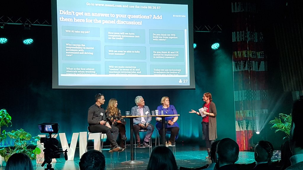 MattiasArvola's tweet photo. Panel on the how, why and when of acheiving the future, with Dag Forsén, Sara Bagassi, Peter Gärdenfors, and Karin Eklund. With Carolina Olsson as moderator. #kvit #kvit19 https://t.co/tSZHZ9lznF