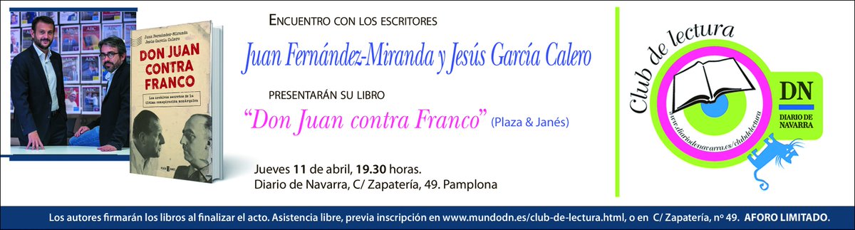 El jueves recibiemos a <a href="/juanfmiranda/">Juan Fernández-Miranda</a> y <a href="/caleroje/">Jesús García Calero</a> para presentar "Don Juan contra Franco, la historia de una conspiración. será a las 19:30 en Zapatería, 49. Invitaciones en Zapatería o en Mundo DN. mundodn.es/nuestros-produ…