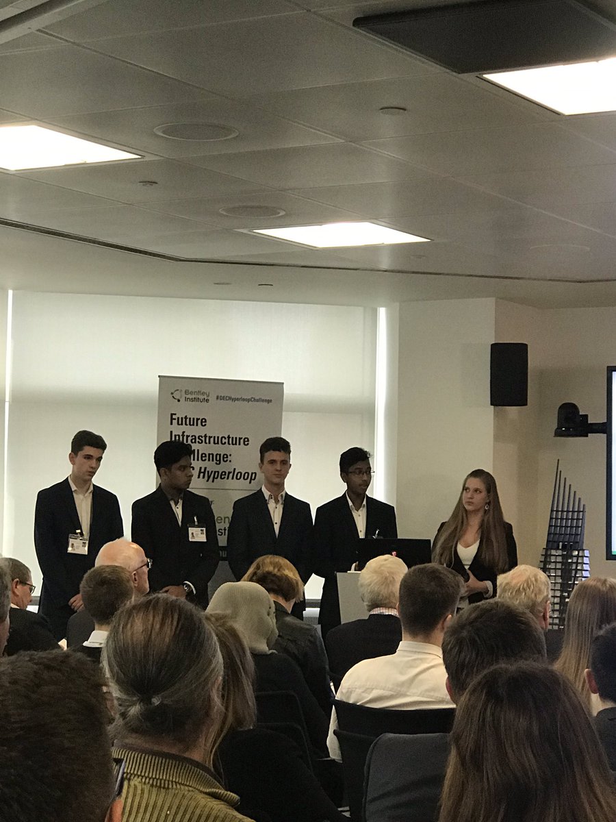 sjcockerell's tweet photo. @WisemanEaling take to stage to present their #DECHyperloopChallenge with @ClassofYourOwn and @BentleySystems - wow! https://t.co/Pt5kUpIool