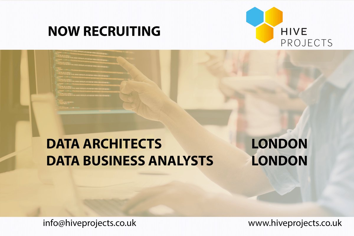 Hive_Projects's tweet photo. We are currently seeking a number of Data Architects and Data Business Analysts to work for a consultancy, with travel to client sites in London. These are Permanent roles,please send your CV to lizzie@hiveprojects.co.uk for immediate consideration. 

#LondonIT #DataAchitect https://t.co/6TsU36hb4f