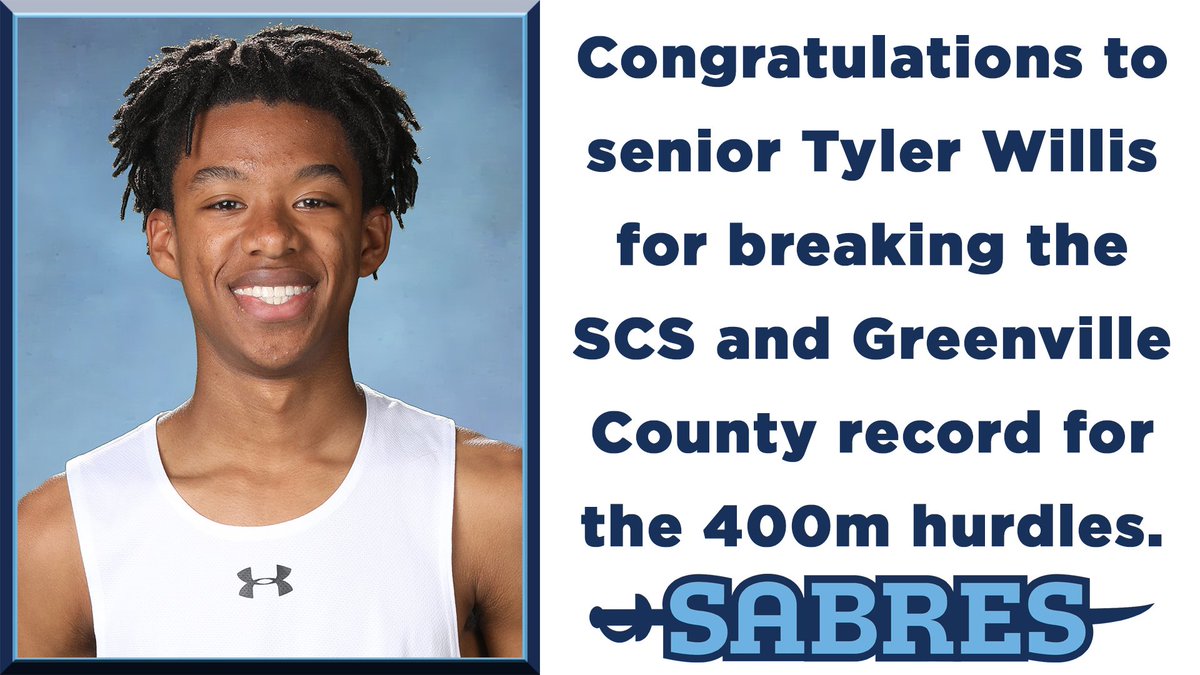 Congrats to senior Tyler Willis for placing 1st in the 400m hurdles at the Greenville County Championships and setting a new meet record.  He also broke his own SCS 400m record.

#SwordsUp <a href="/CoachWalpole/">Sabre Track & Field</a> <a href="/SCSsabrenation/">SabreNation Official SGA</a>